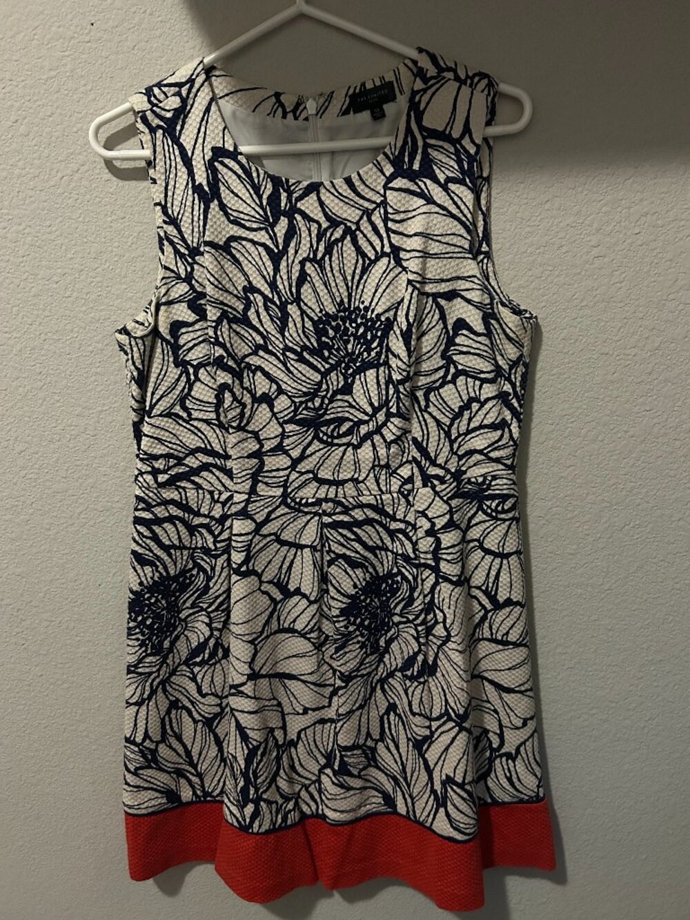 The Limited Navy & Cream Textured Floral Fit & Flare Dress Coral Hem – 12P
